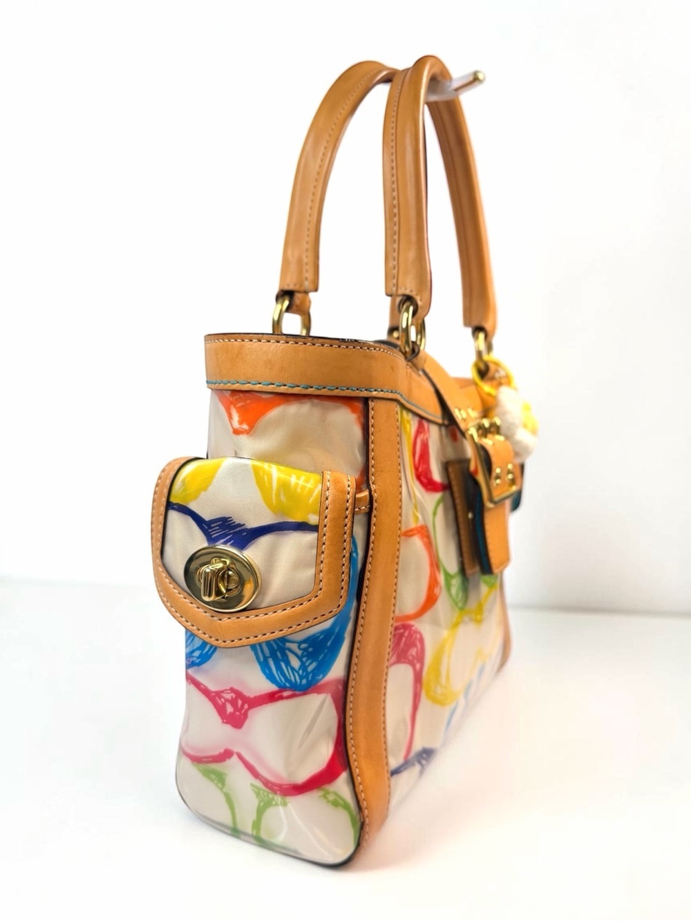 🌈 Coach Scribble Multicolor Signature Boxy Tote 2152 – Limited Edition + Charm - Picture 7 of 11